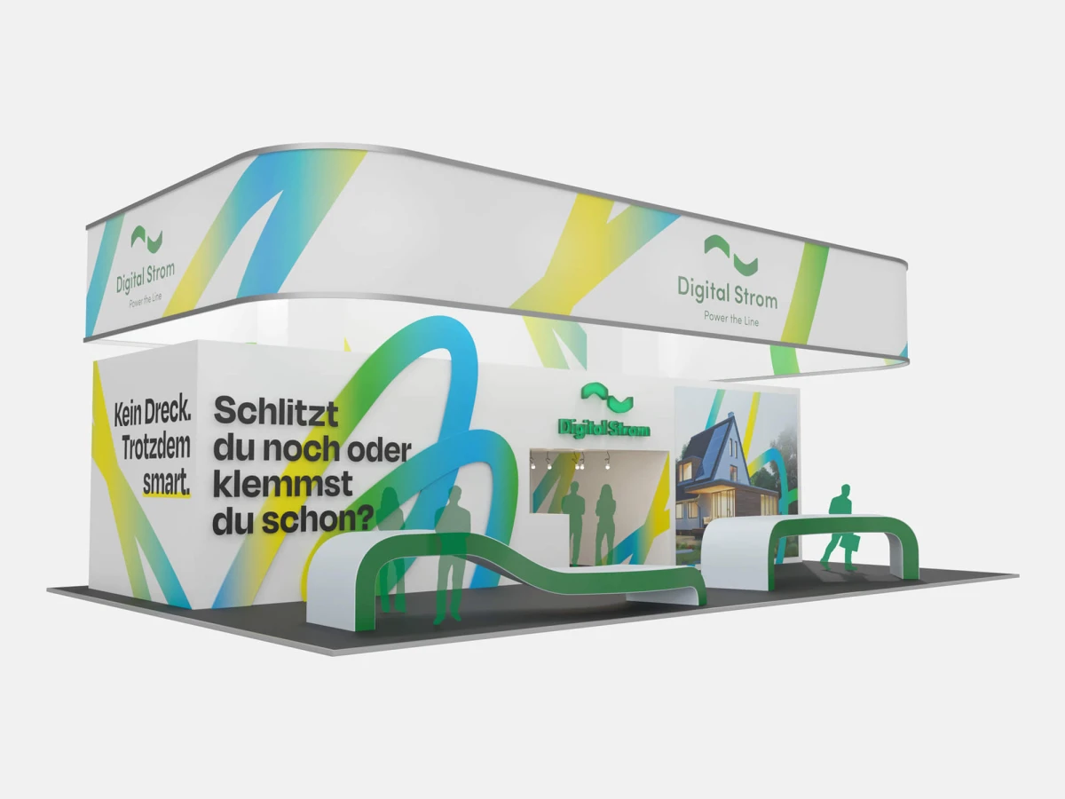 For Digital Strom, we revamped the corporate identity and created an impressive 3D rendering for the design of a trade fair booth. This project was awarded the German Brand Award and demonstrates our expertise in corporate design and 3D visualization.